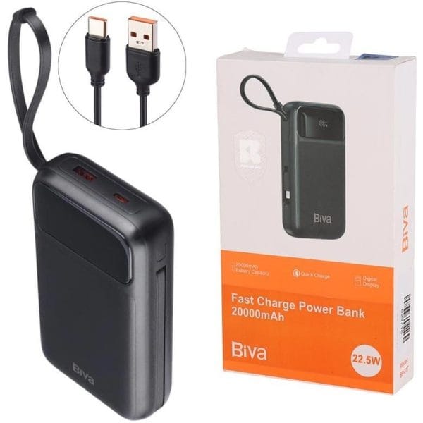 پاوربانک 20000 بیوا Biva BP-017 توان 22.5 وات همراه کابل متصل