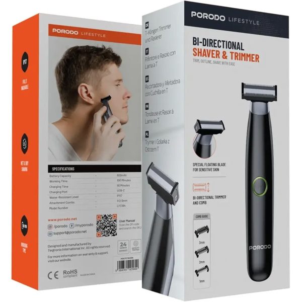 ماشین اصلاح پرودو مدل Porodo Lifestyle Bi-Directional Shaver & Trimmer PDLFST184BK